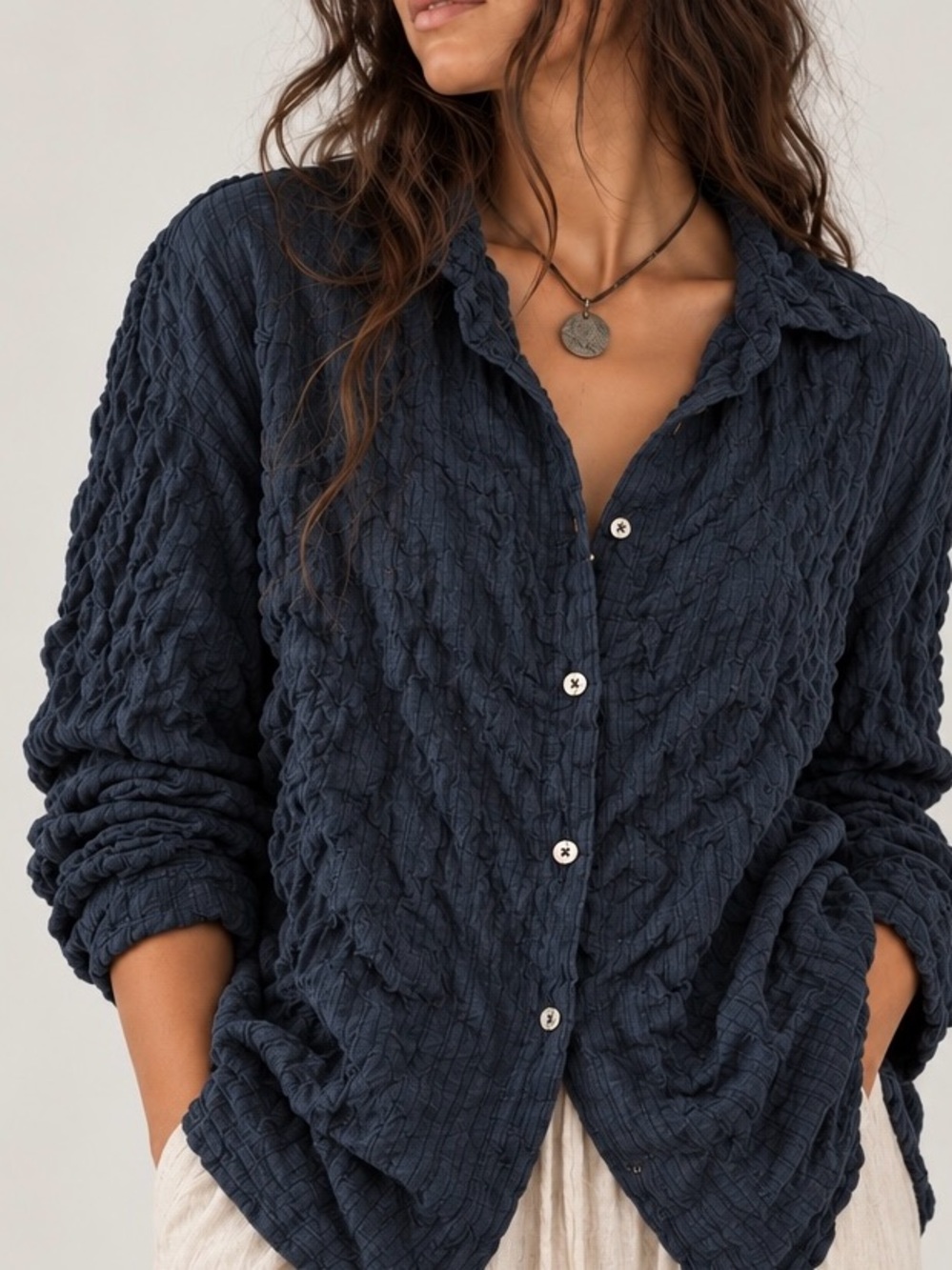 Cut Loose Navy/Black Crinkle Mini Plaid Swing Shirt | S
